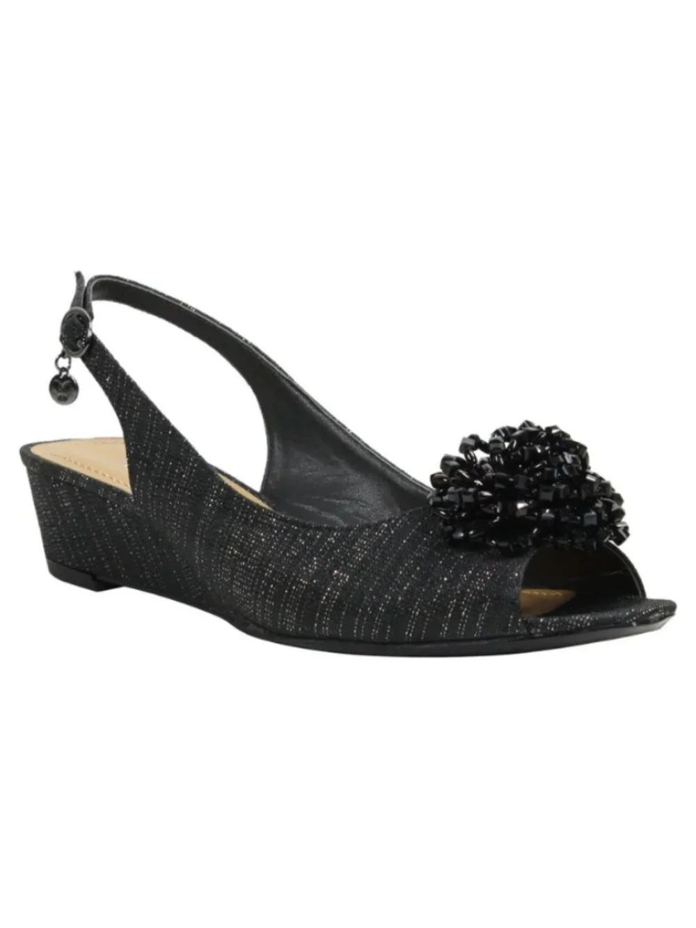 J. Renee NIB Women's Black DONALDA Slingback Wedge Shoe, Size 8.5M